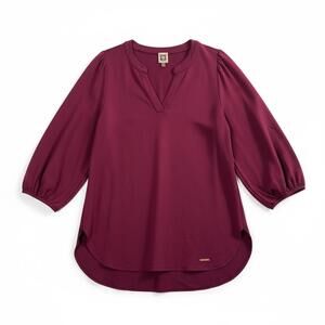 Anne Klein Burgundy Split-Neck Blouse – Size L